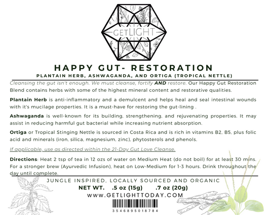 Happy Gut - Restoration (Plantain Herb + Ortiga + Ashwagandha)