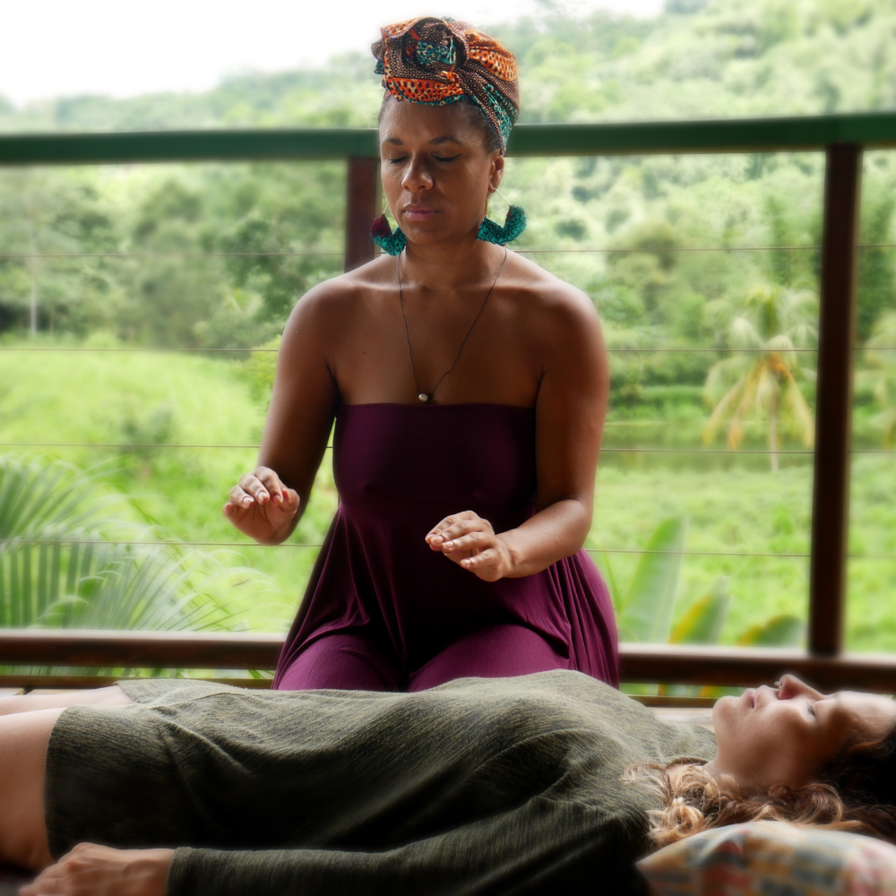 Gemma in a purple dress doing a Super Sensory session outdoors. Compassionate Inquiry.